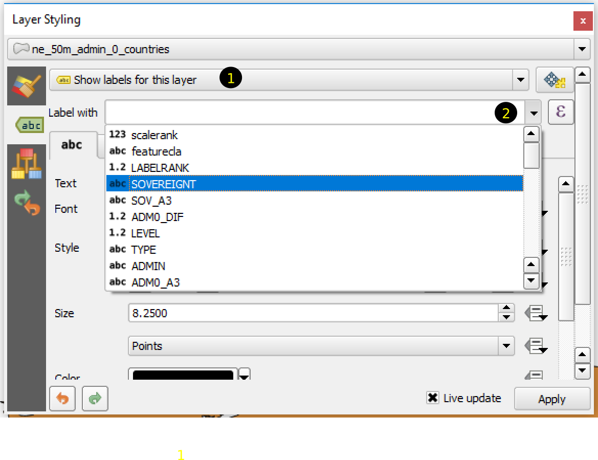 Labeling the features