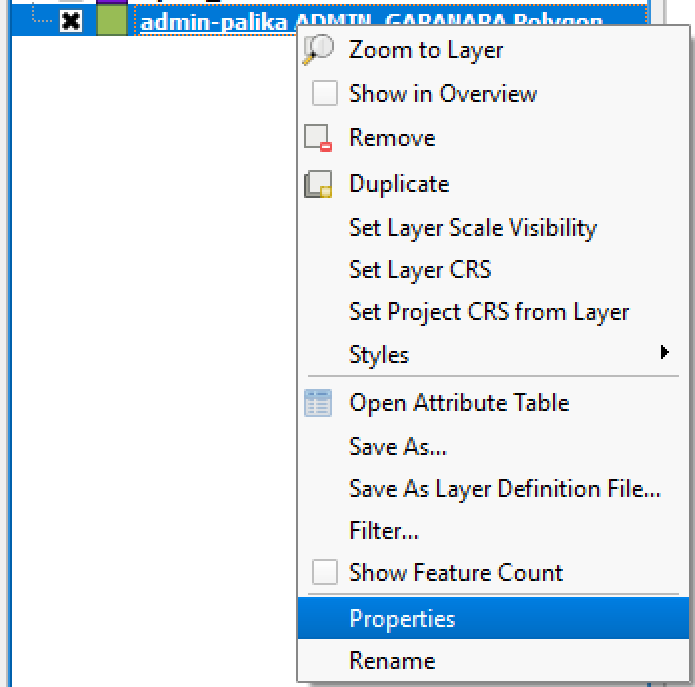 Opening layer properties dialog